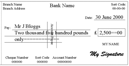 How to write a cash cheque example